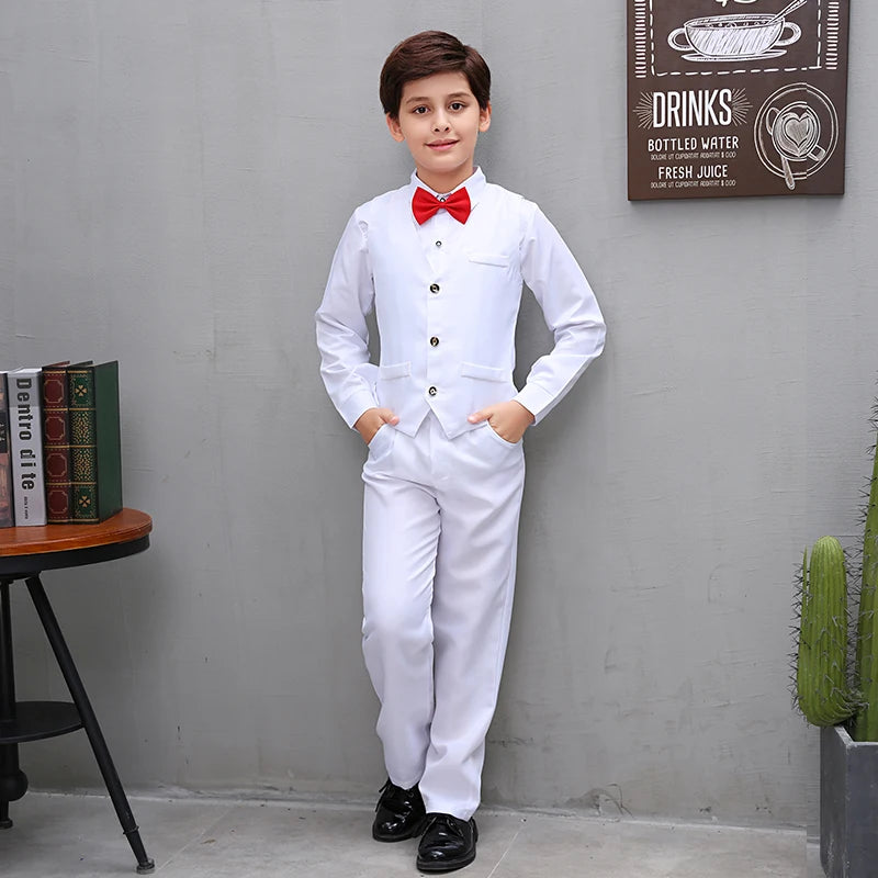 LOLANTA 4Pcs Kids Boys Formal Vest Suits Child Clothes Sets Wedding Piano Performance Outfits 3-12 Years