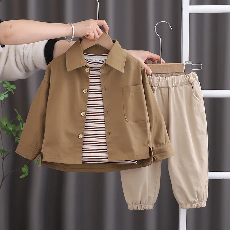 3Piece Sets Spring Autumn Baby Boy Clothes Korean Fashion Casual Long Sleeve Tops+T-shirt+Pants Children Boutique Clothing