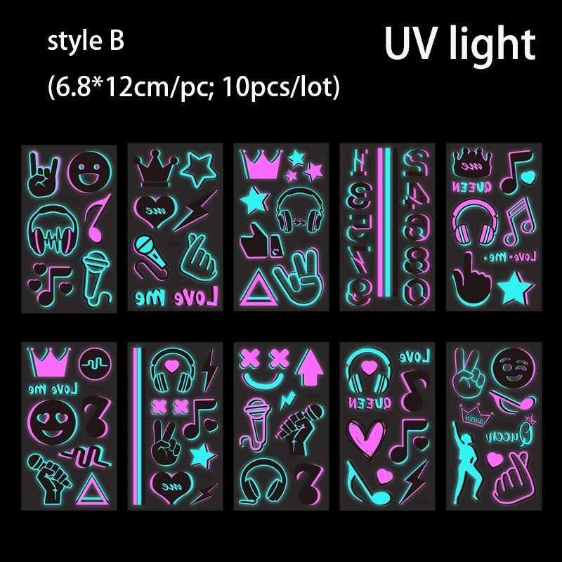 Fluorescent Sticker Luminous Temporary Tattoos Stickers UV Glow Fluorescent Bull Tattoo Waterproof For Body Art Decals