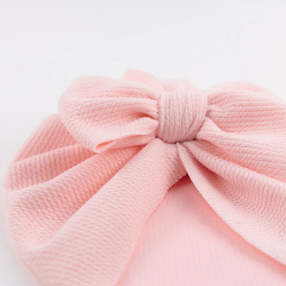 Solid Textured Ribbed Turban Baby Hats Bow