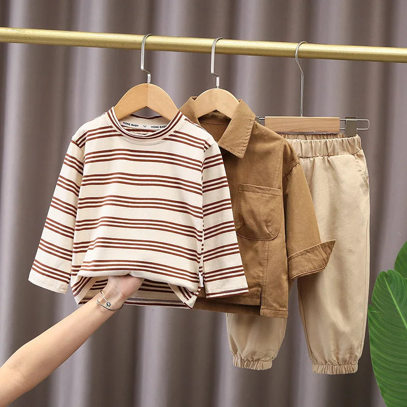 3Piece Sets Spring Autumn Baby Boy Clothes Korean Fashion Casual Long Sleeve Tops+T-shirt+Pants Children Boutique Clothing