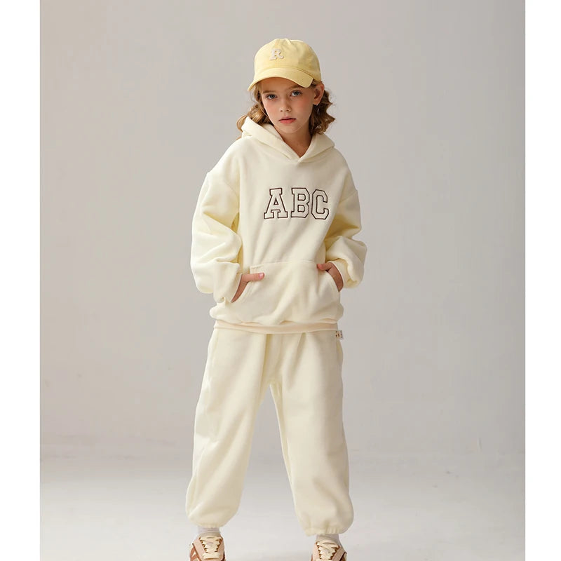 2PCS Track Suit Spring Fleece Inside Children