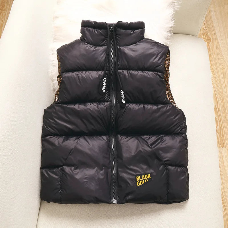 2024  Autumn Winter Girls Boys 4-12 Years Casual Black Thick Warm Vest Kids Cool Waistcoat