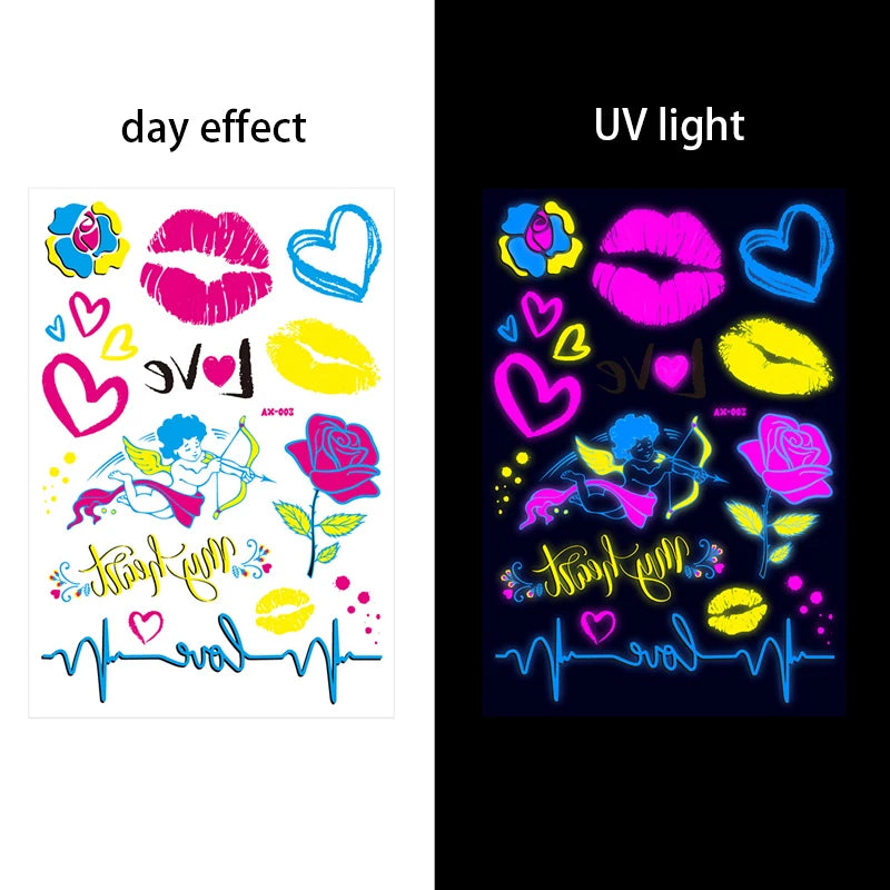 ملصقات وشم مؤقتة مضيئة بضوء الأشعة فوق البنفسجية، ملصقات وشم الثور الفلوري المقاومة للماء لفن الجسم