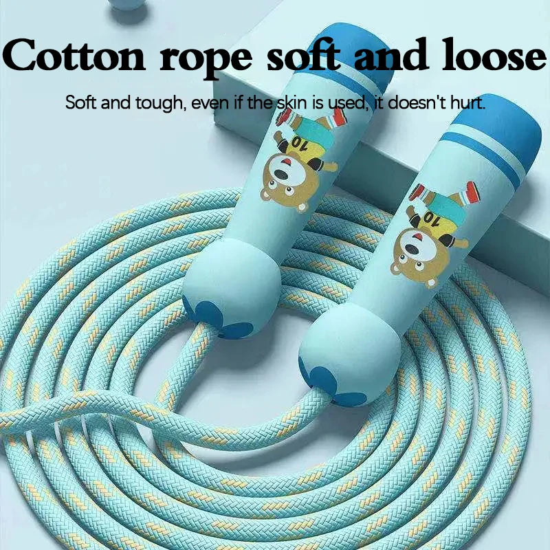 Children's Sports Adjustable Cotton Rope  Ropes Sport Fitness Lovely Cartoon Skipping Natural Wooden Handle Fillet Design