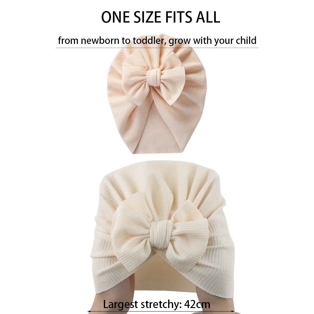 Solid Textured Ribbed Turban Baby Hats Bow