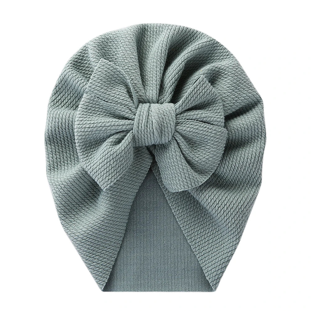 Solid Textured Ribbed Turban Baby Hats Bow