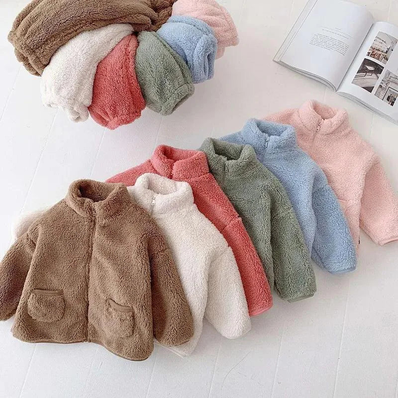 Fleece Kids Coat Pants 2pcs Fall Winter Baby Clothes Set Kids Loungewear Suit Home Korean Children Top and Bottom Set