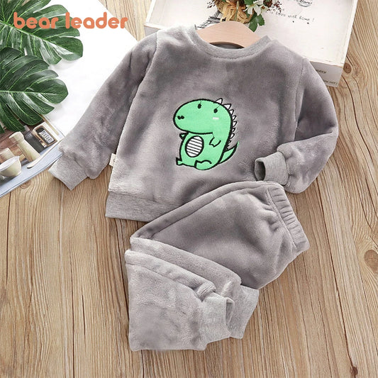 Bear Leader Girls Clothing Sets Winter Flannel Homewear Set Children's Pajamas Boys and Girls Thick Coral Velvet Two-piece Set