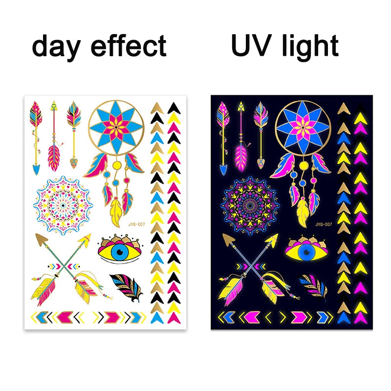 ملصقات وشم مؤقتة مضيئة بضوء الأشعة فوق البنفسجية، ملصقات وشم الثور الفلوري المقاومة للماء لفن الجسم