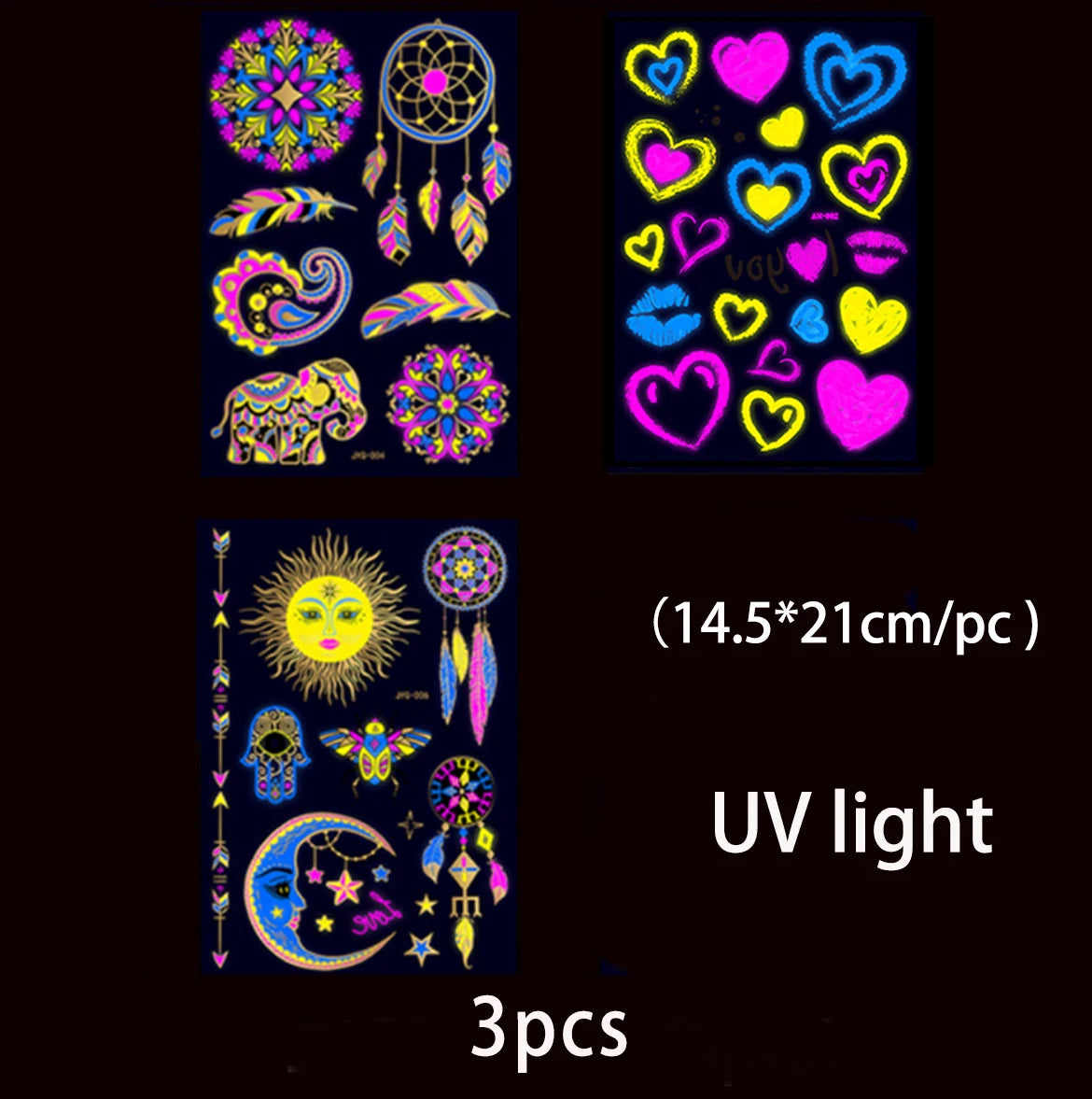 Fluorescent Sticker Luminous Temporary Tattoos Stickers UV Glow Fluorescent Bull Tattoo Waterproof For Body Art Decals