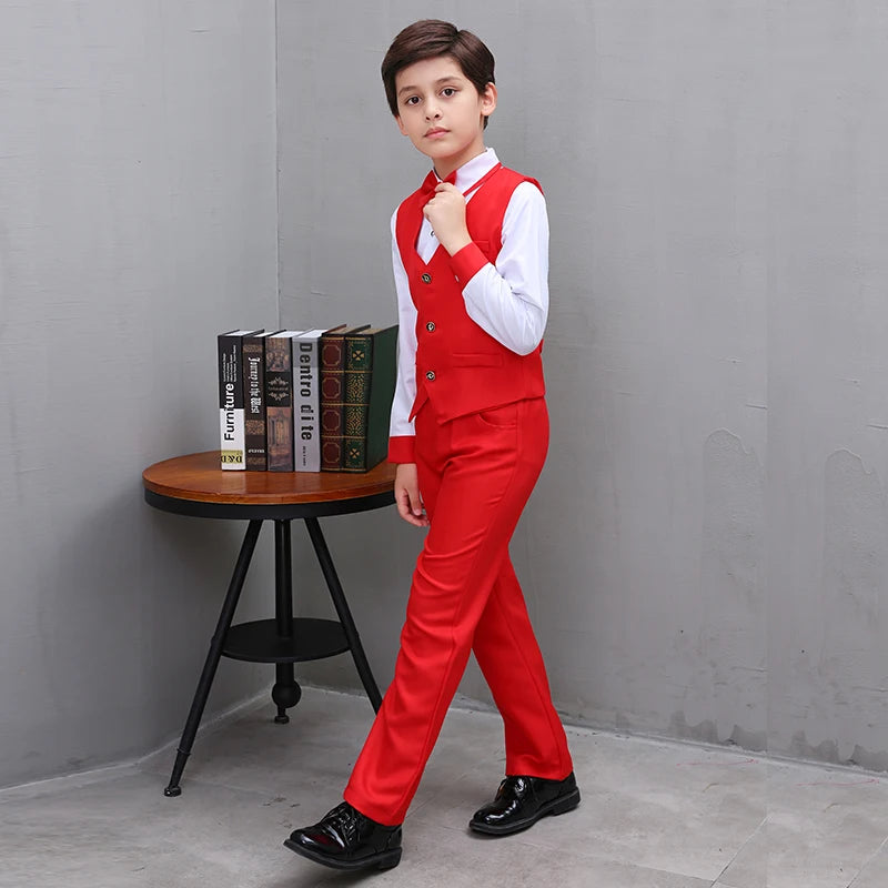 LOLANTA 4Pcs Kids Boys Formal Vest Suits Child Clothes Sets Wedding Piano Performance Outfits 3-12 Years