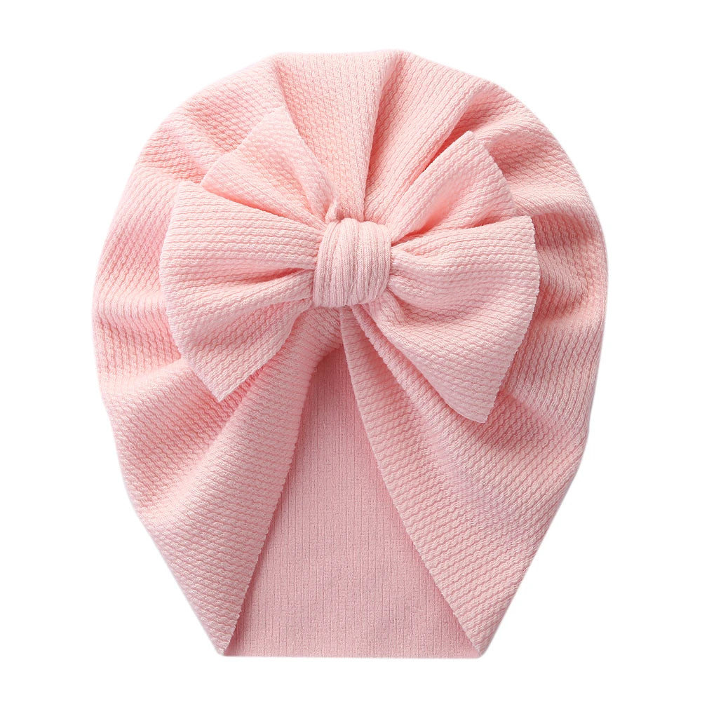 Solid Textured Ribbed Turban Baby Hats Bow