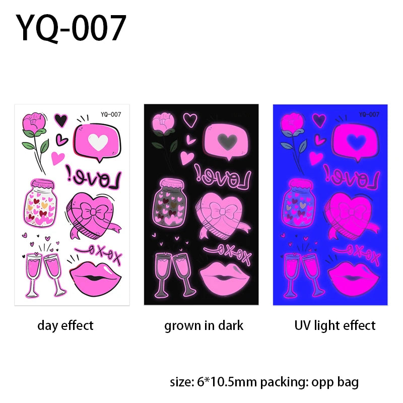 Fluorescent Sticker Luminous Temporary Tattoos Stickers UV Glow Fluorescent Bull Tattoo Waterproof For Body Art Decals