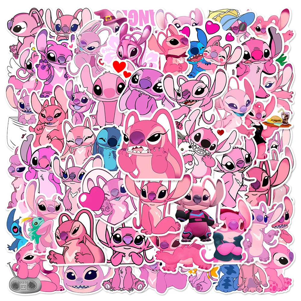 10/30/50pcs Cute Pink Cartoon Lilo & Stitch Angel Stickers Decals Laptop Phone Notebook Decoration Sticker for Girl Kids Toys