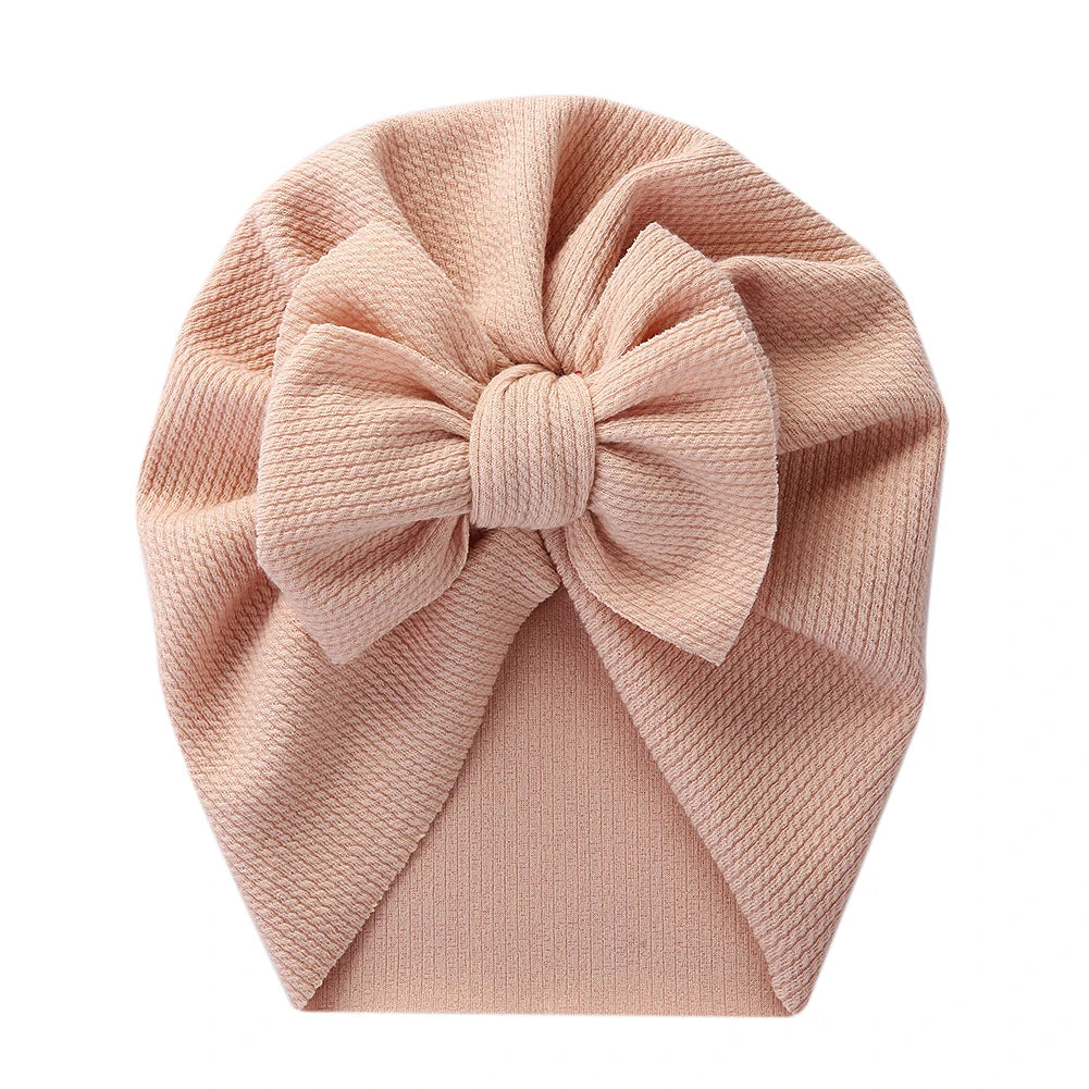 Solid Textured Ribbed Turban Baby Hats Bow