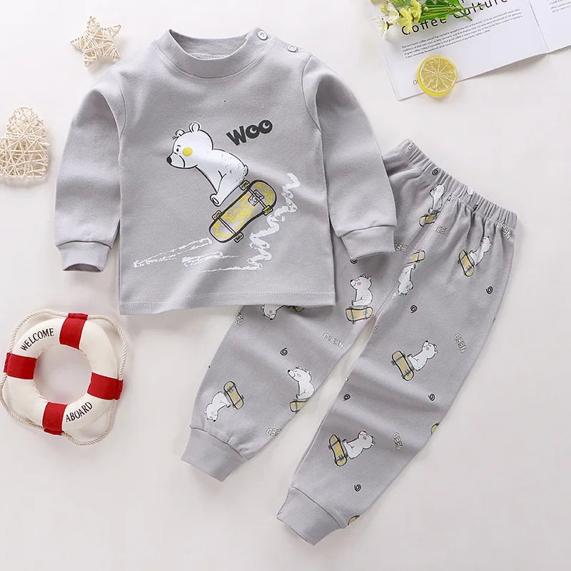 2024 New Baby Cotton Home Clothes Children's Class Suit Boys Girls Pajamas Kids Long T-shirt + Pants